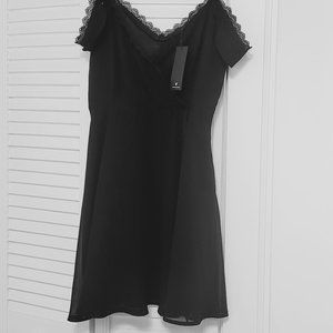 NWT Lulu's Absolutely Unforgettable Black Lace Off-the-Shoulder Dress
